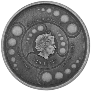 2021 Republic of Ghana 1 oz Antiqued Silver 5 Dollar Space Alien BU Coin (In Capsule) (2)